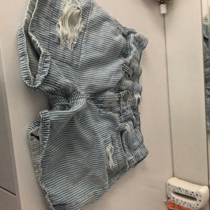 Blue and white striped jean shorts